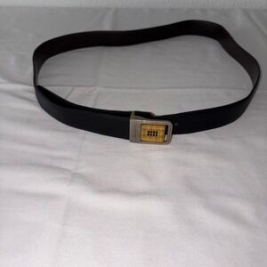Burberry Men's Black Leather Belt with Iconic Plaid Buckle vintage
